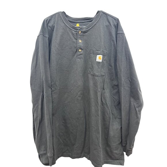 Carhartt Mens Black Long Sleeve Henley Shirt 2XL Tall Original Fit Cotton Blend - Picture 1 of 4